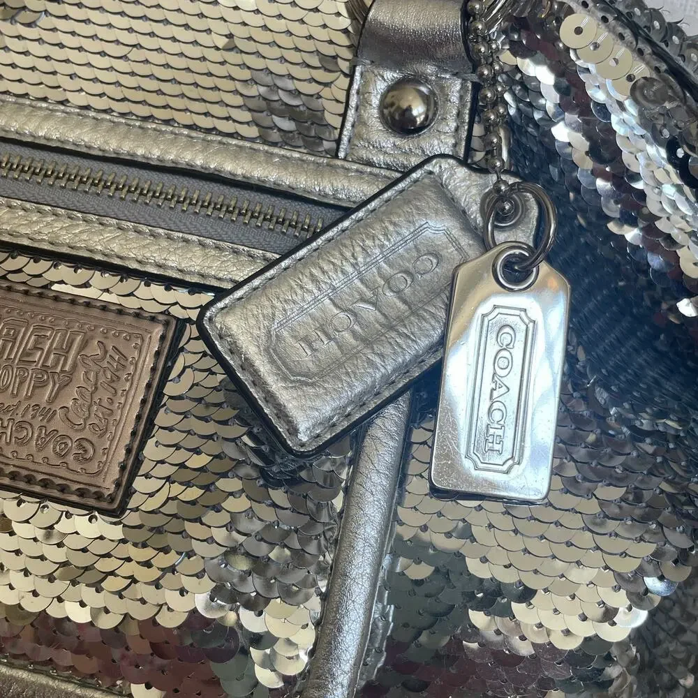 Rare Coach Poppy Spotlight Sequin Satchel 13821 | Silver Metallic Y2K